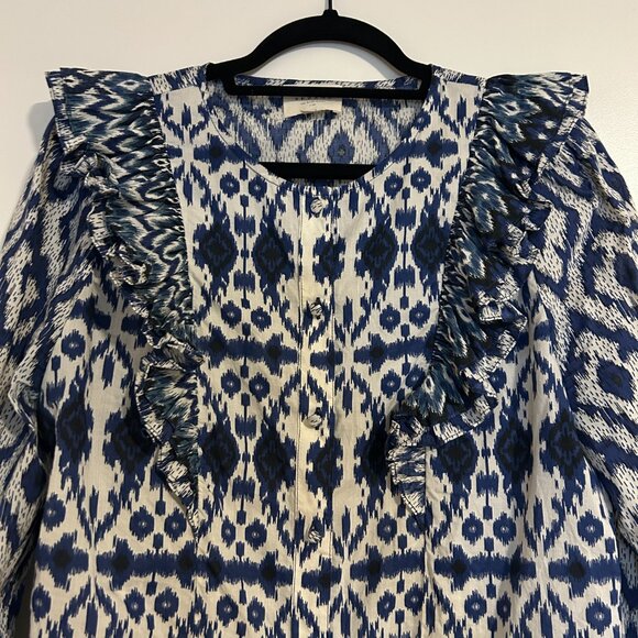 Sézane Sz 40 (US 8) • Blue Boby Shirt Cotton Blouse Imprime Ikat Print - Picture 3 of 7